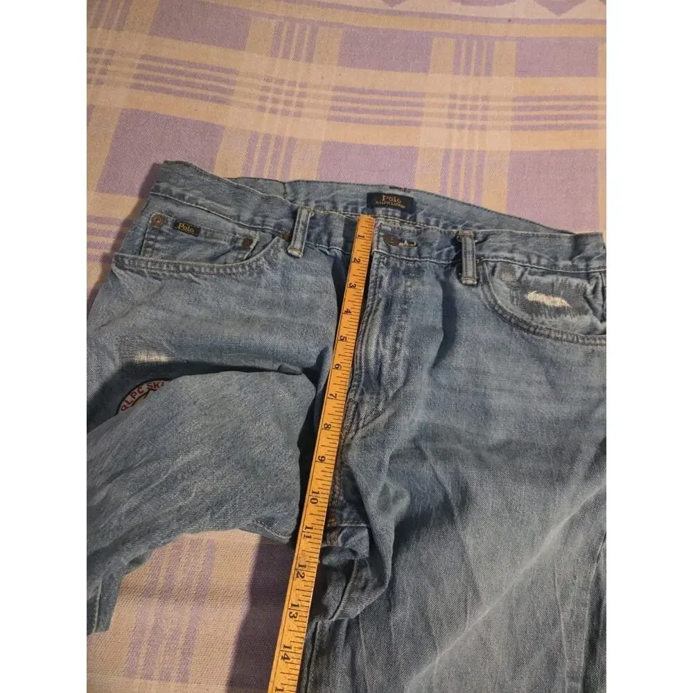 Polo Ralph Lauren Mens Varick Slim Straight Distressed Embroidered Patched Jeans